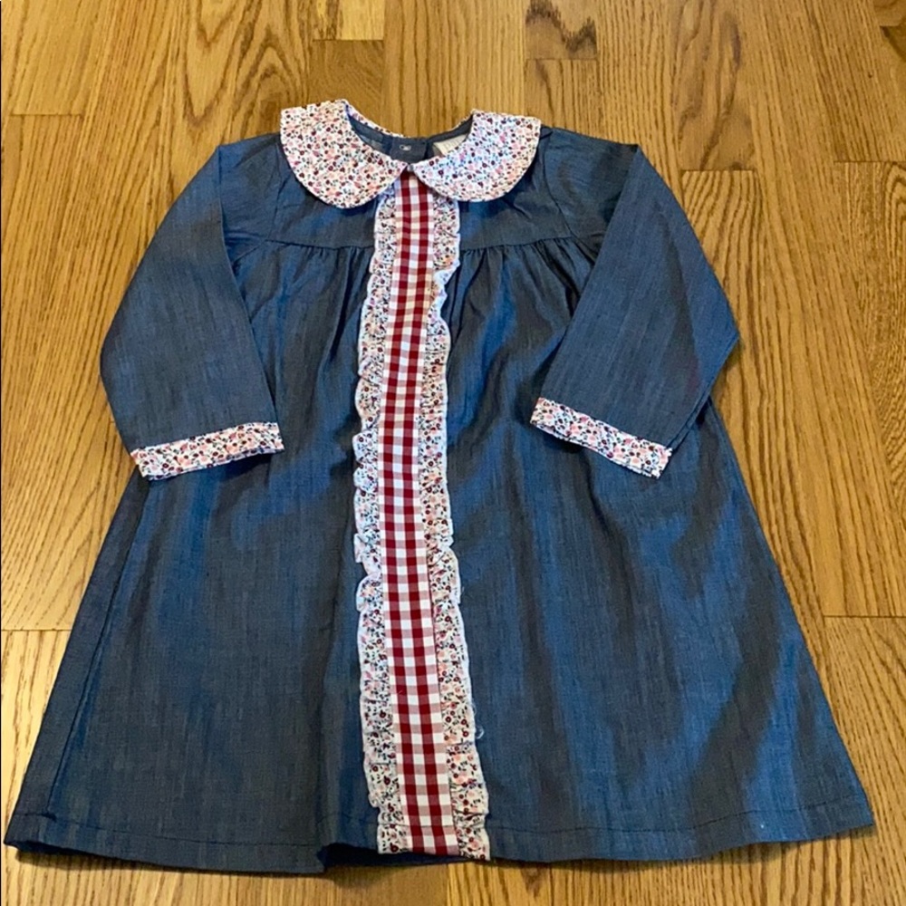 Paty Burgundy and Pink Chambray Long Sleeve Dress
